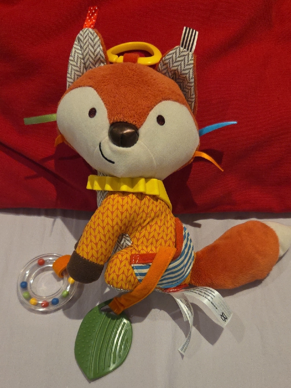 Skip Hop Orange Fox Plush Activity Toy with Yellow and Green Accents